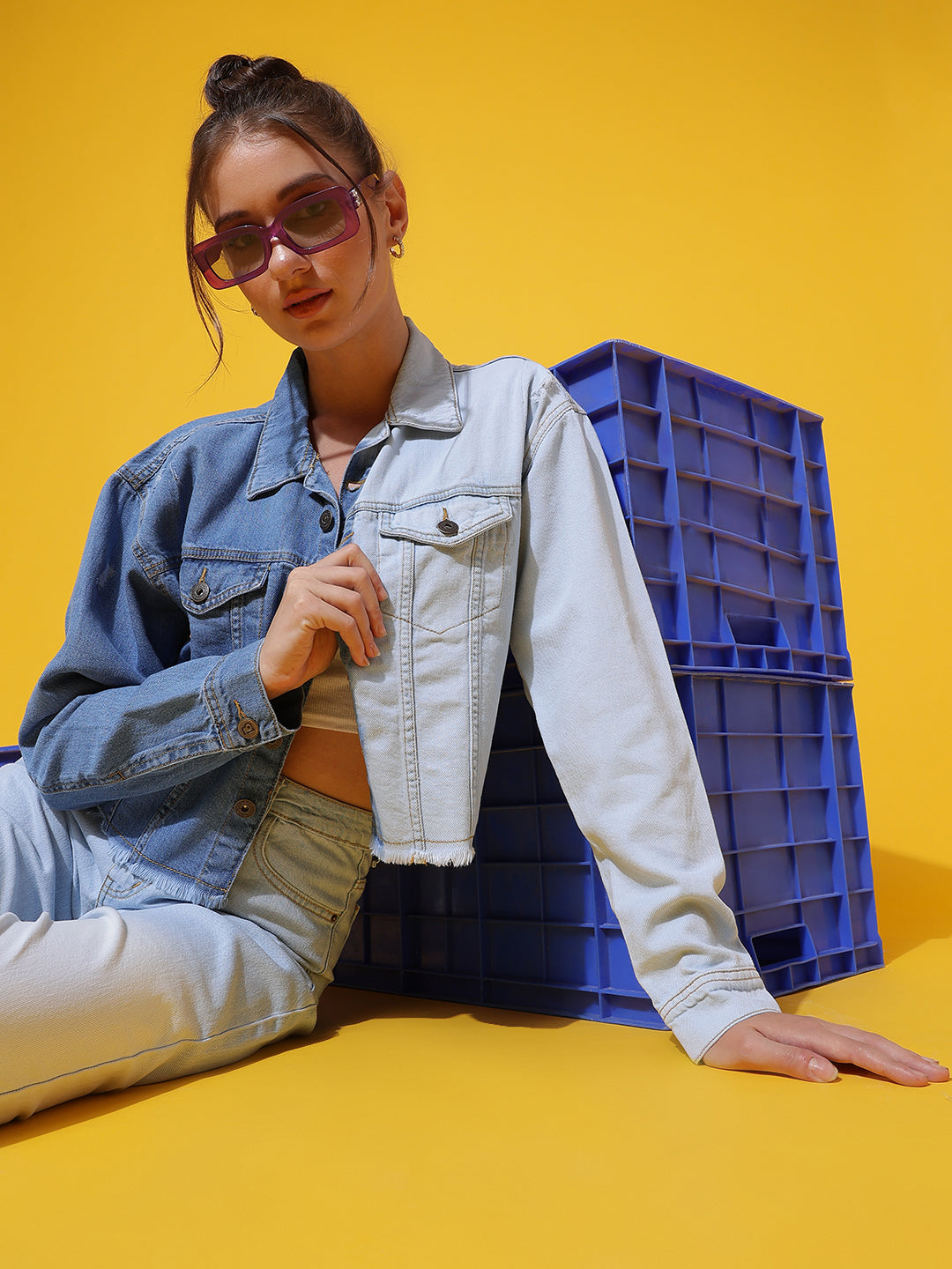 Blue Cropped Denim Jacket