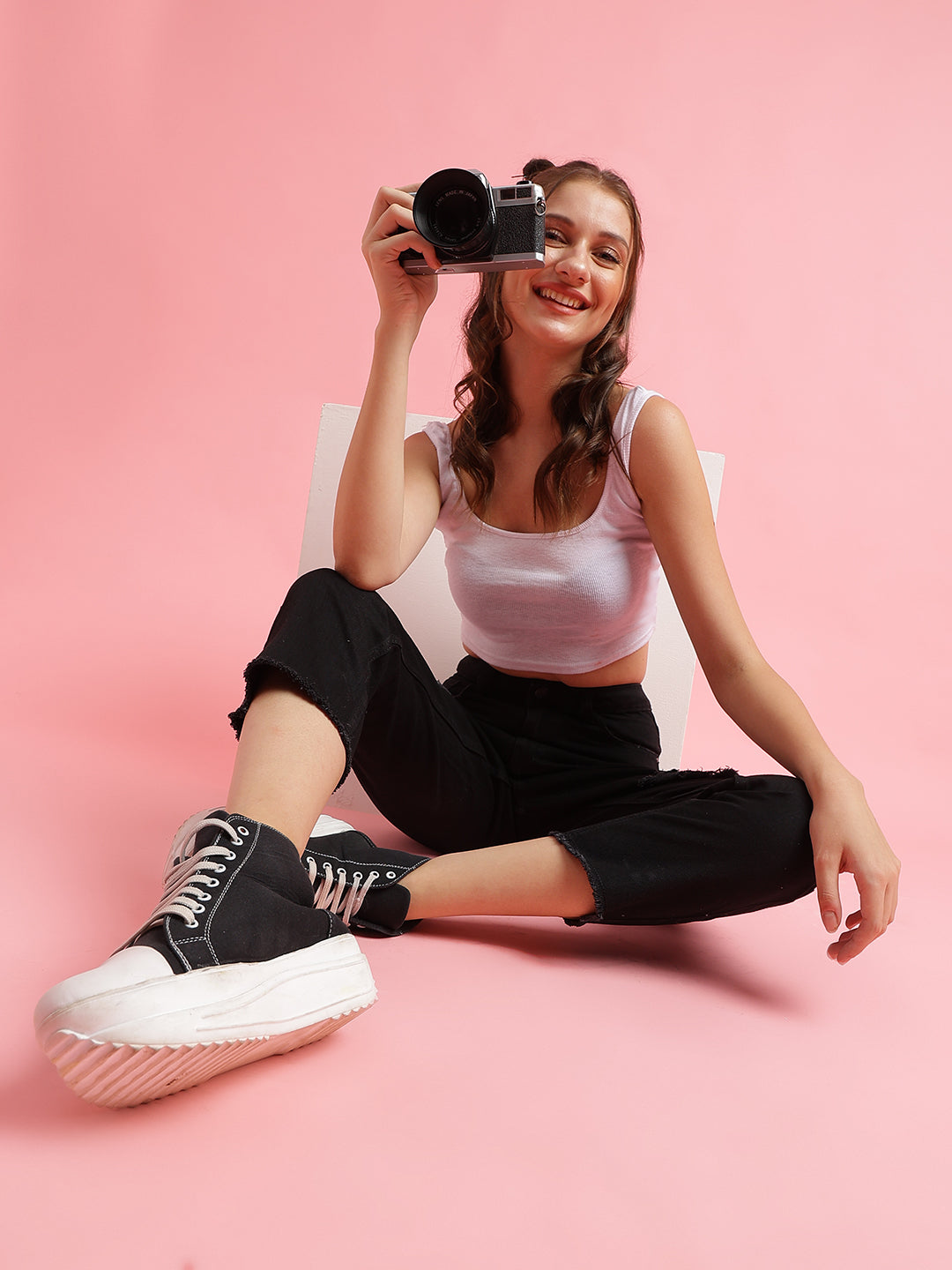 Black Distressed Boyfriend Fit Jeans