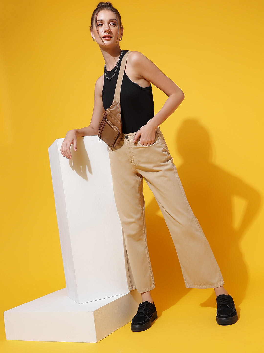 Beige Denim Flared Fit Jeans