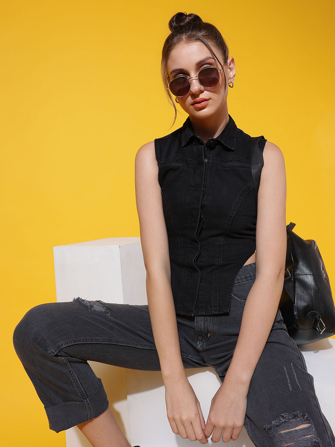 Black Collared Corset Top
