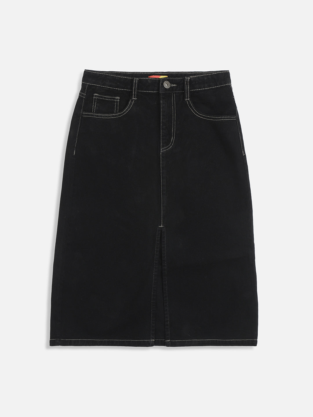 Black Denim Knee-Length Skirt