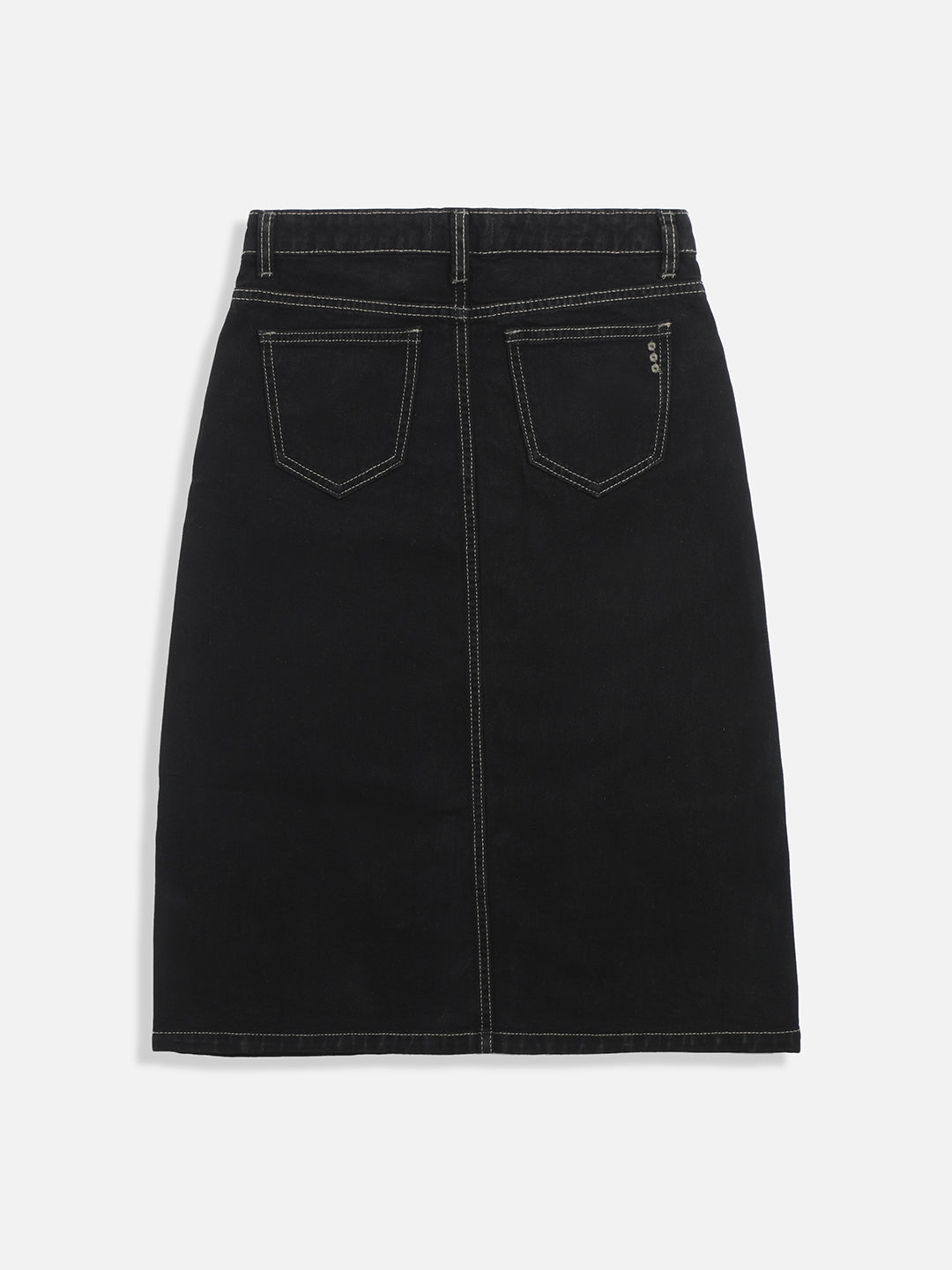 Black Denim Knee-Length Skirt