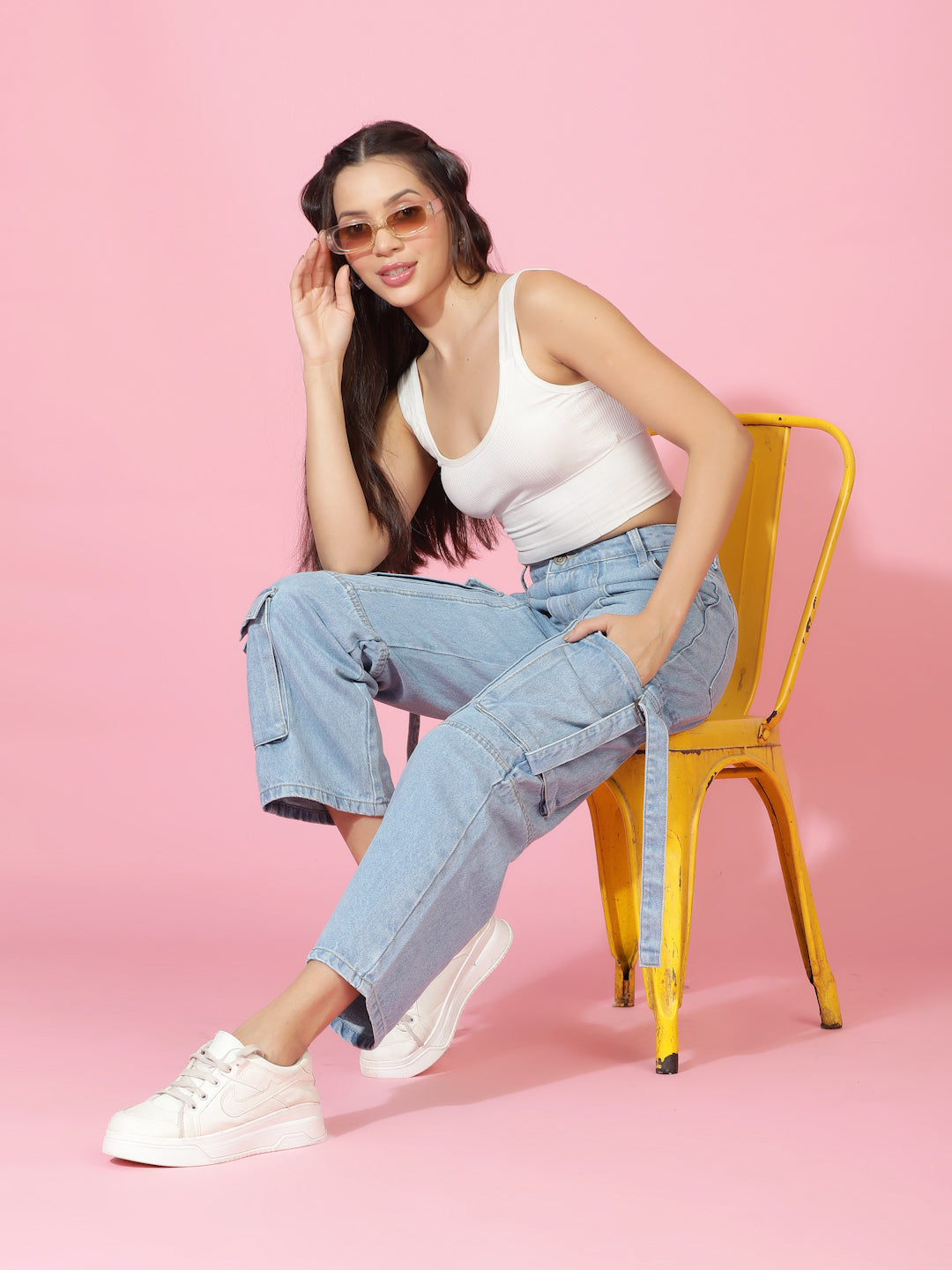 Light Blue Relaxed Fit Denim Cargo Jeans