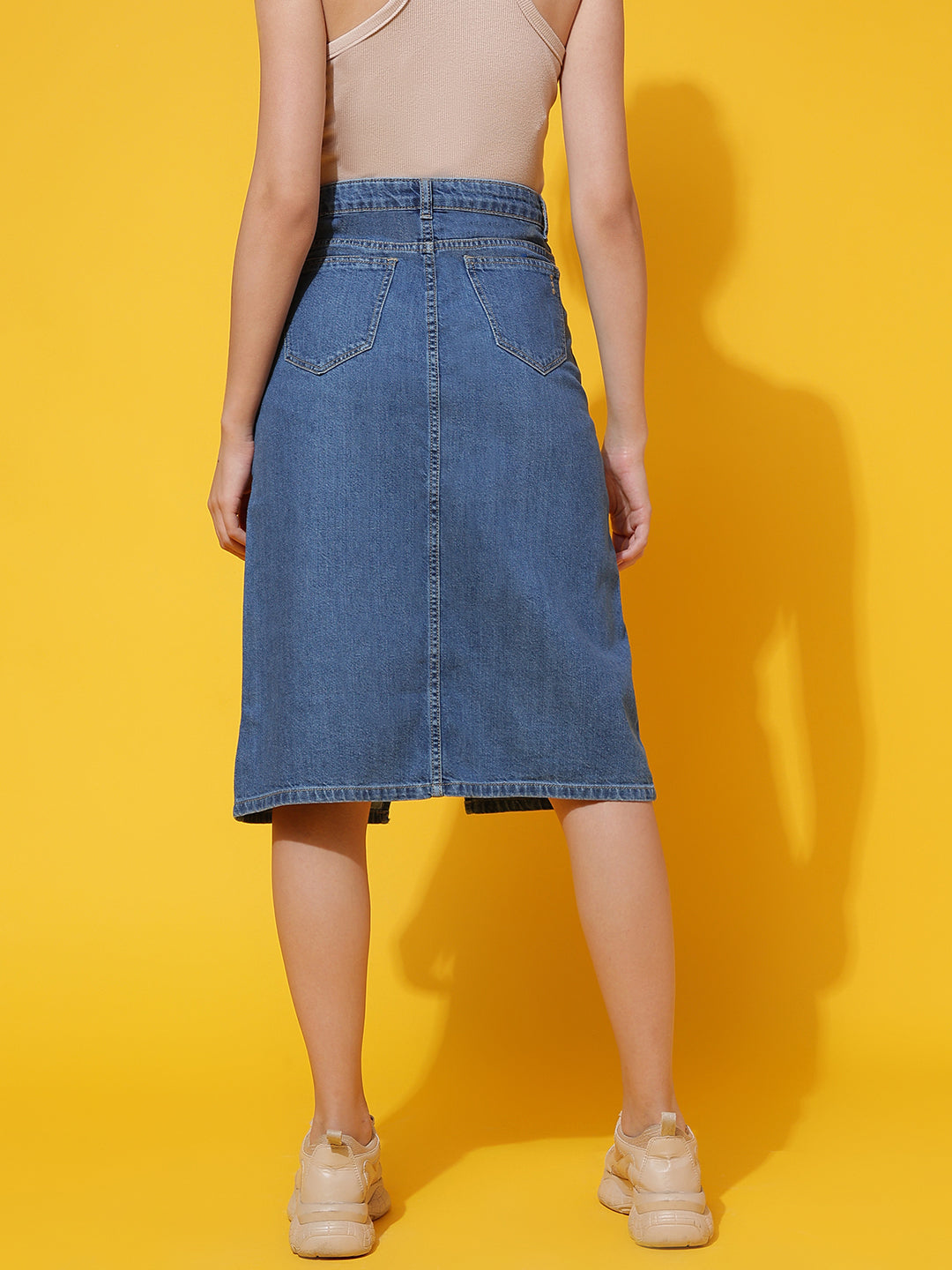 Blue Front Slit Denim Skirt