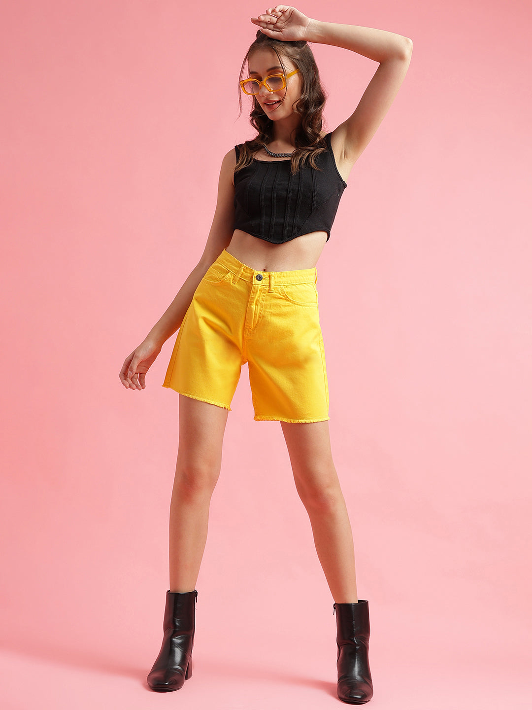 Yellow High Rise Shorts
