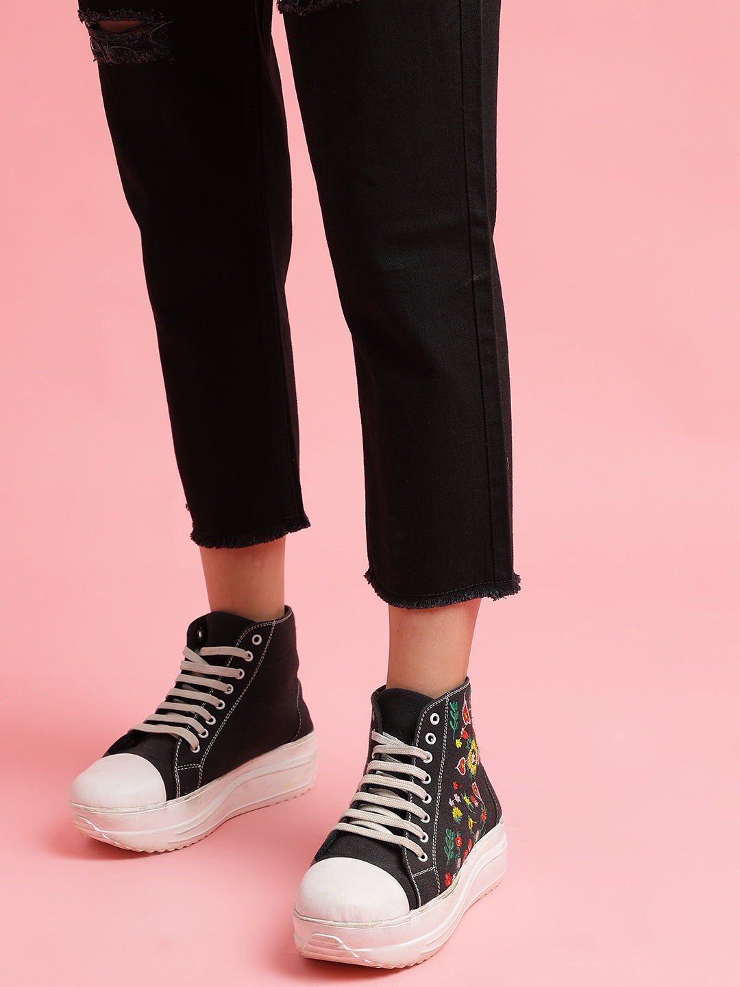 Black Distressed Boyfriend Fit Jeans