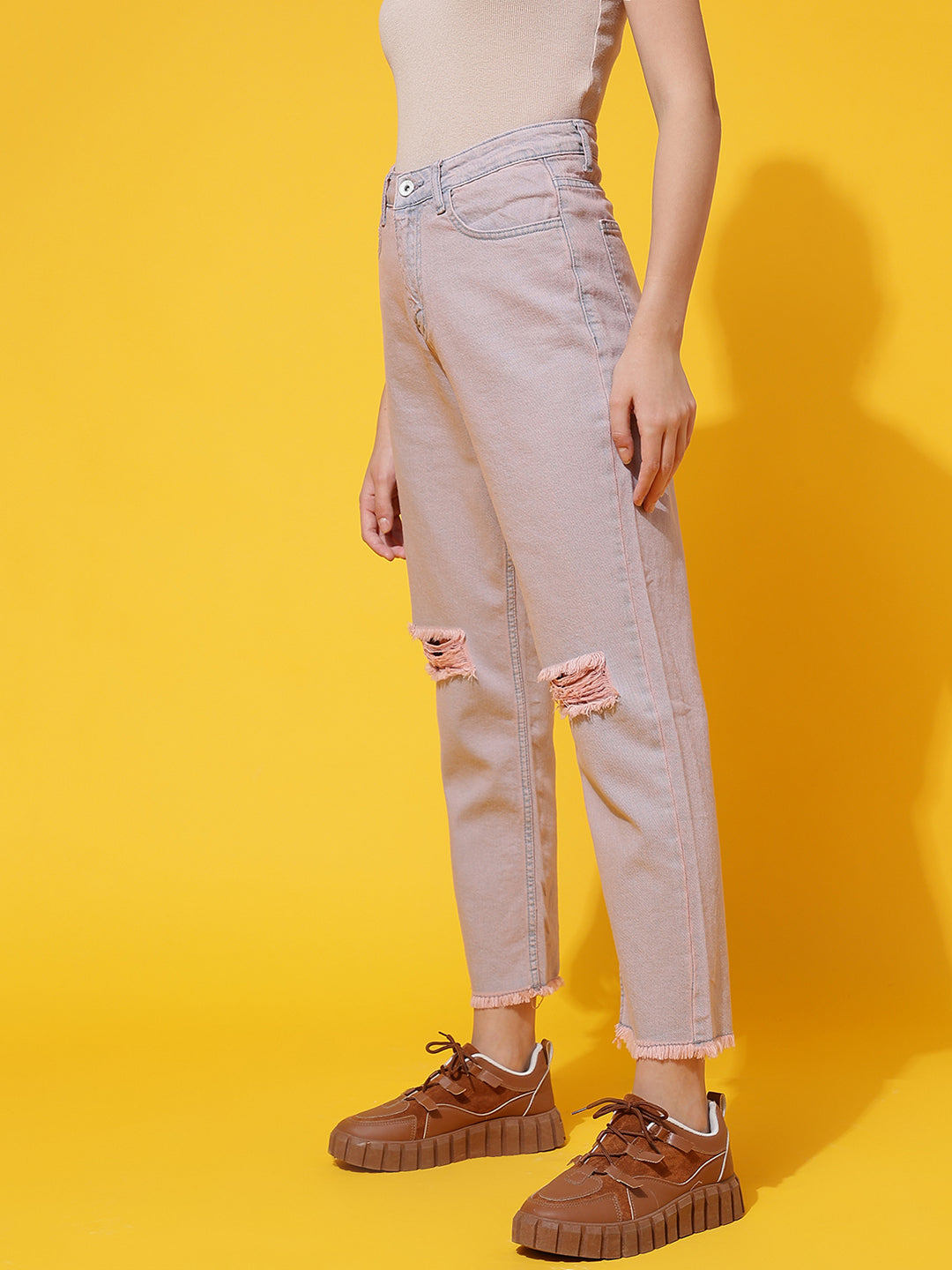Pink Boyfriend Fit Distressed Jeans