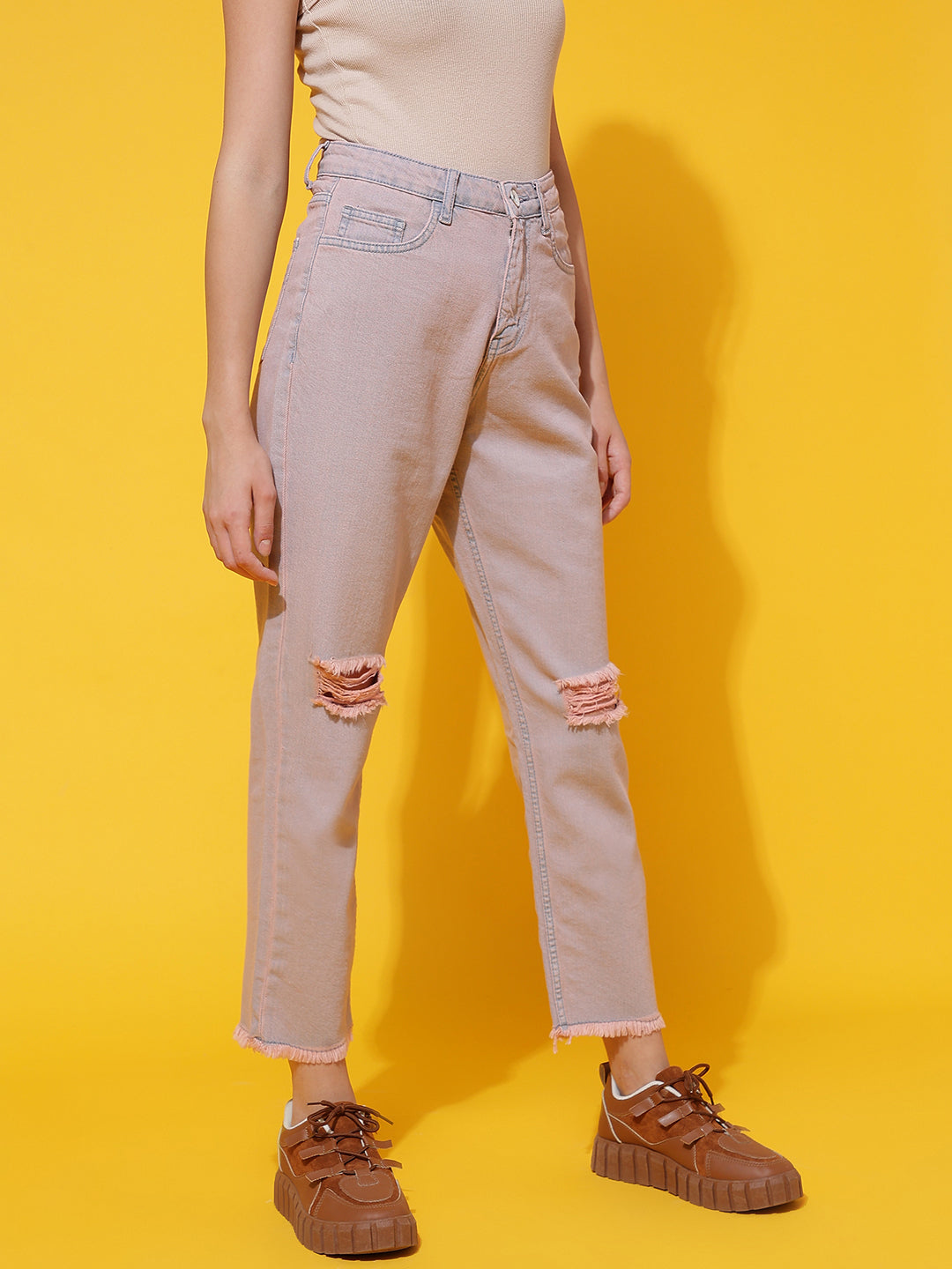 Pink Boyfriend Fit Distressed Jeans