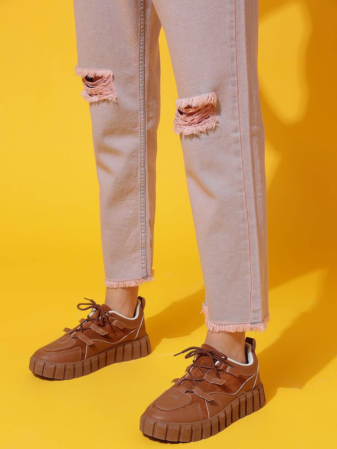 Pink Boyfriend Fit Distressed Jeans