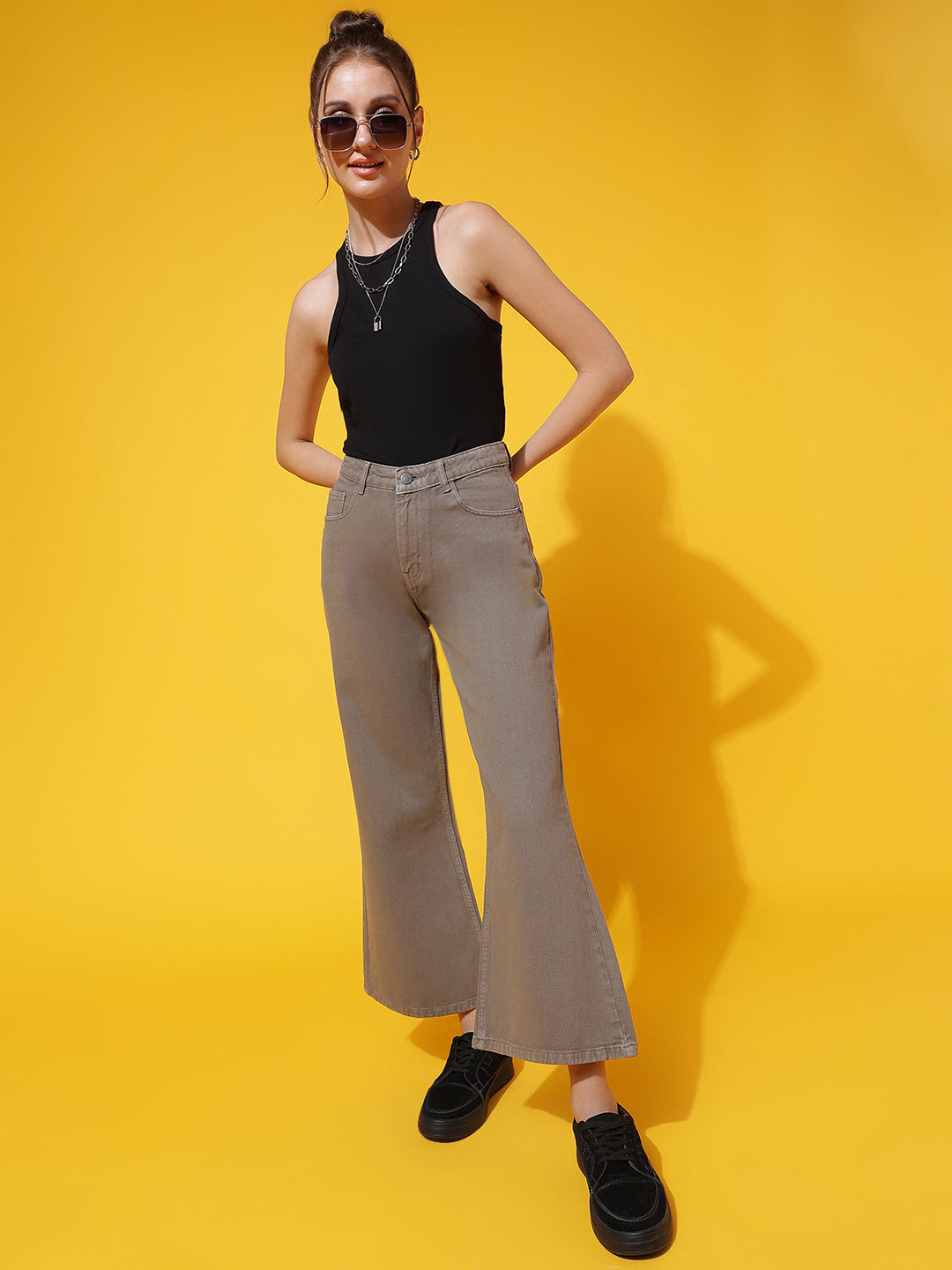 Light Olive Flared Fit Jeans