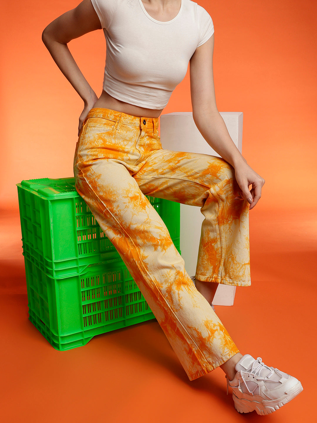 Yellow Tie & Dye Flared Fit Denim Jeans