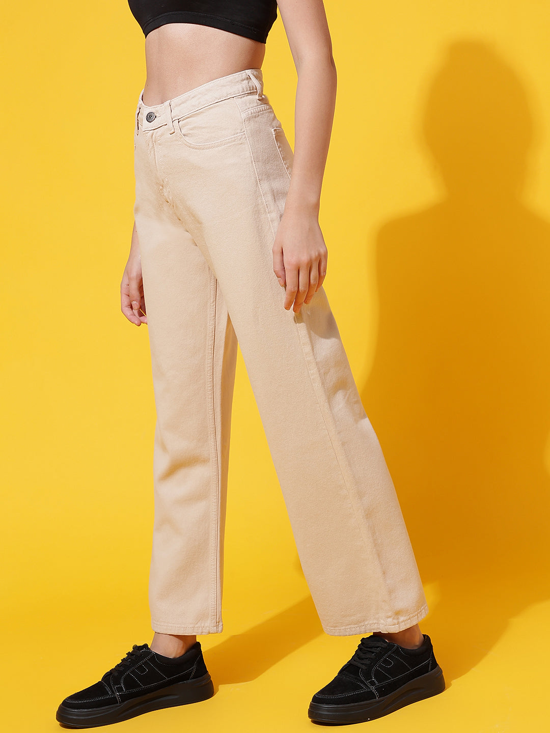 Beige Denim Flared Fit Jeans