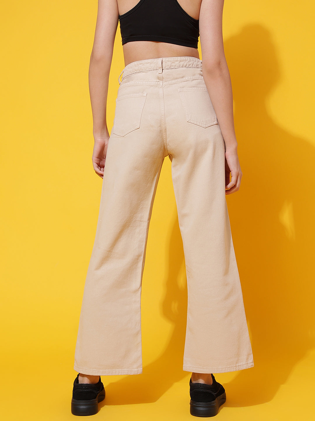 Beige Denim Flared Fit Jeans