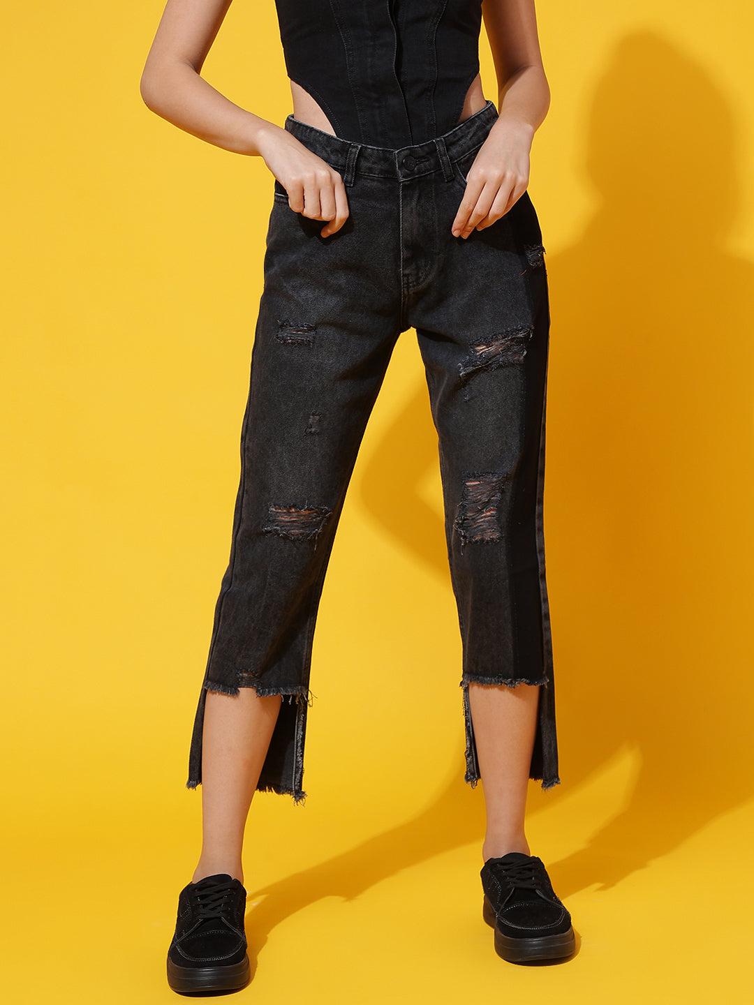Dark Grey High Boyfriend Fit Jeans