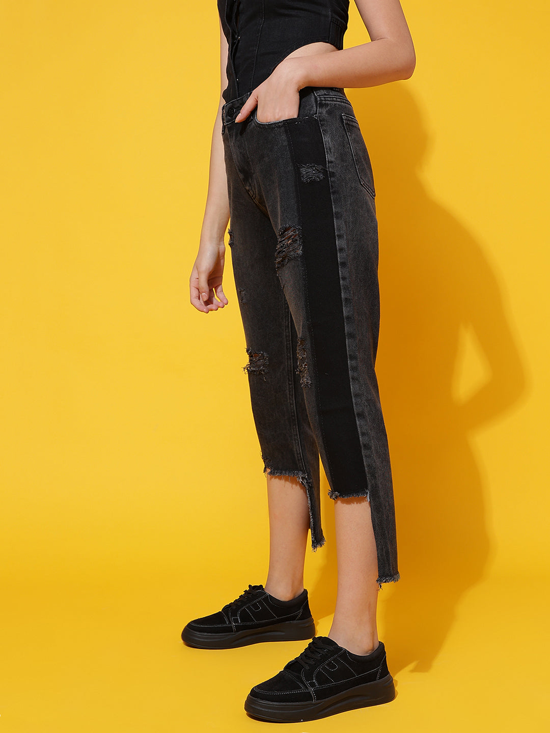Dark Grey High Boyfriend Fit Jeans