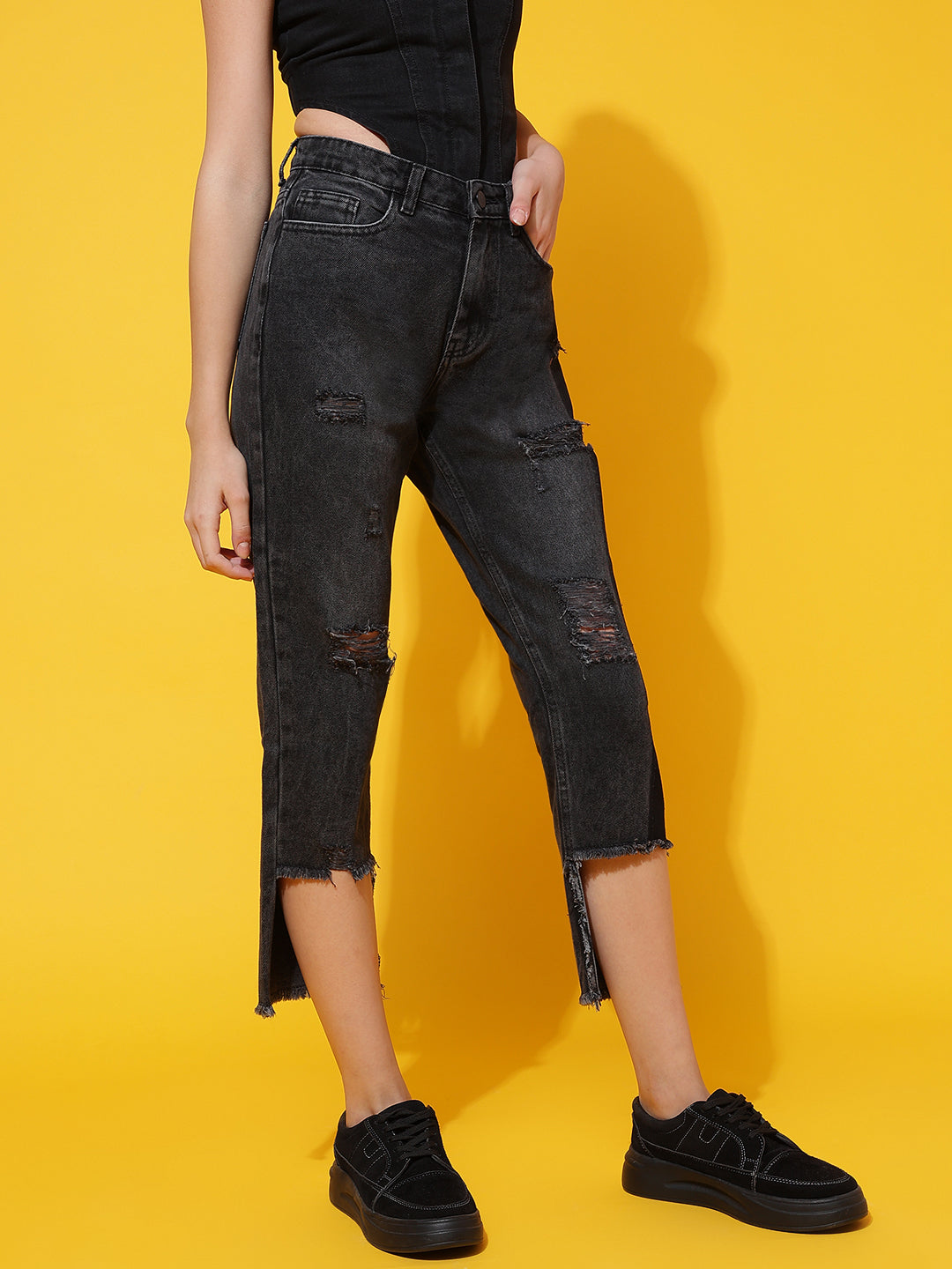 Dark Grey High Boyfriend Fit Jeans