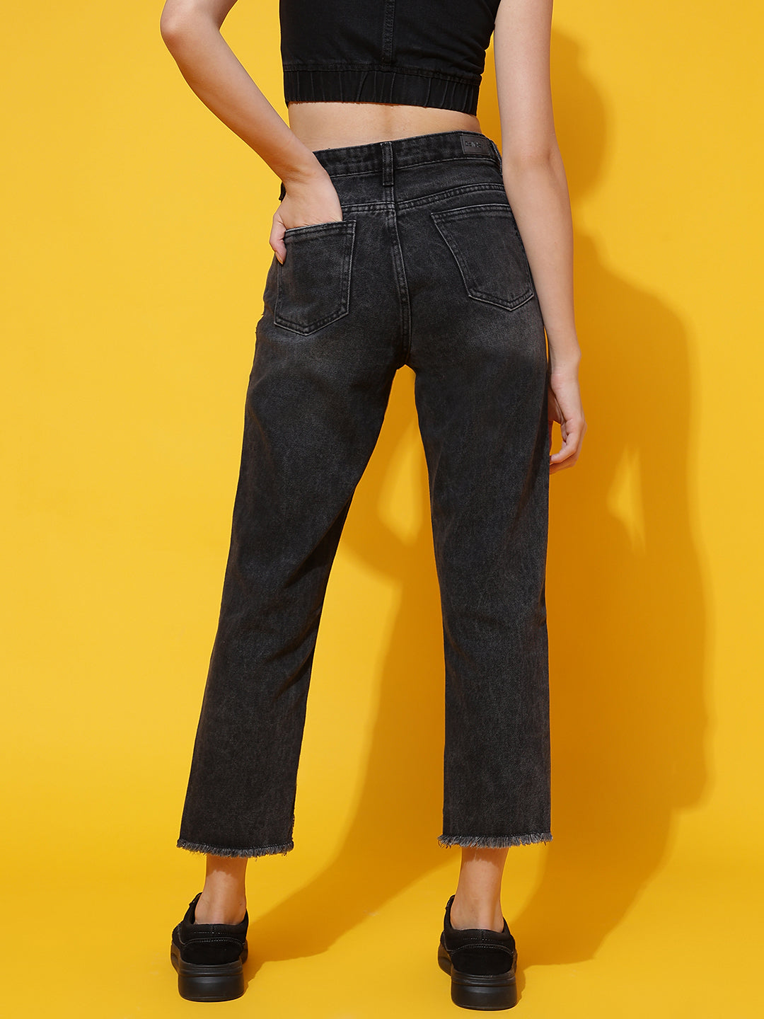 Dark Grey High Boyfriend Fit Jeans