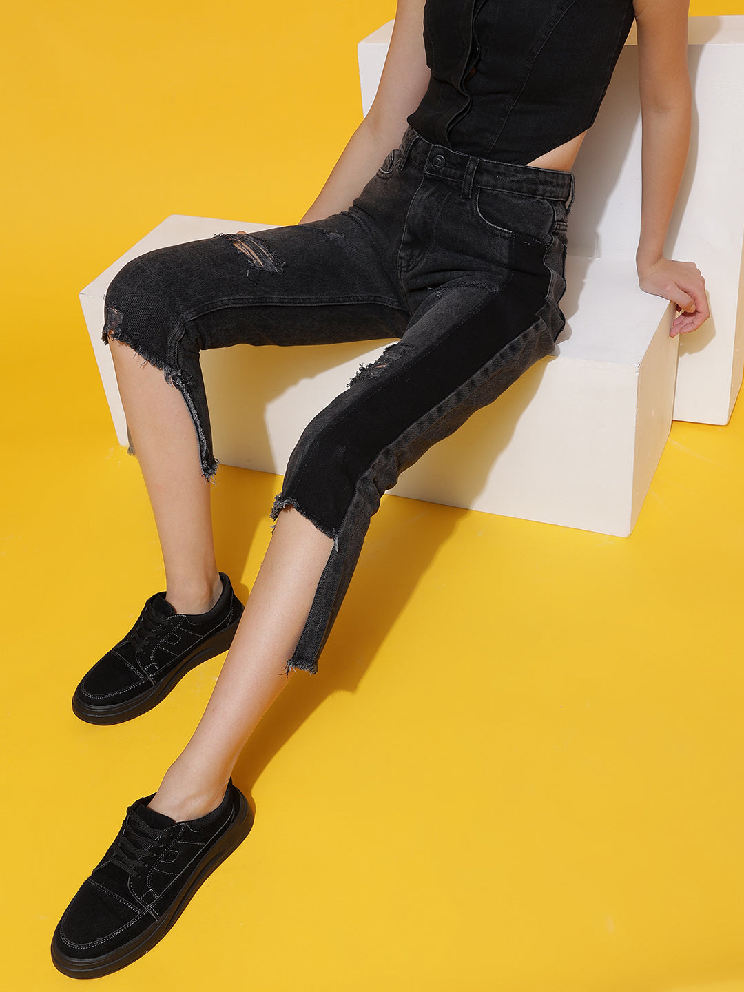 Dark Grey High Boyfriend Fit Jeans
