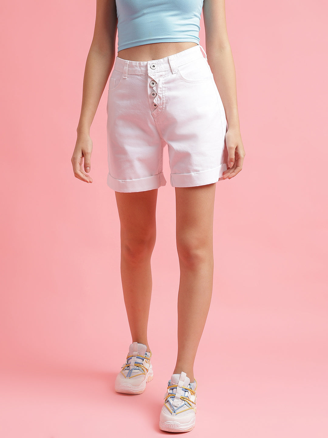 White High Rise Denim Shorts