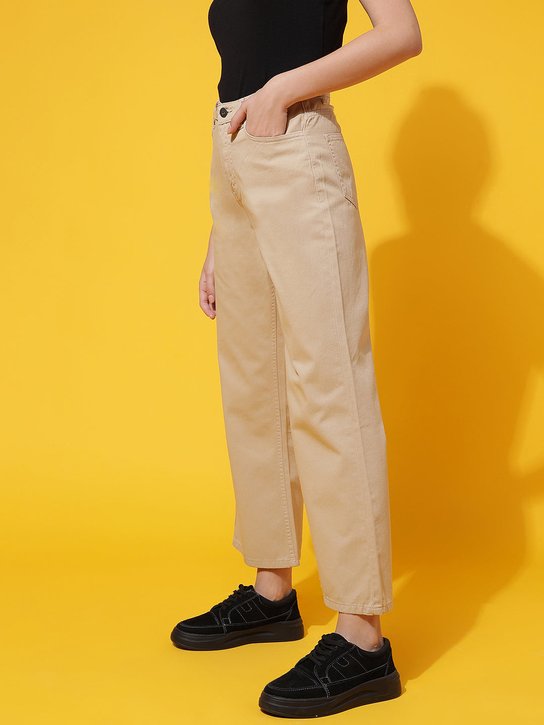 Beige Denim Flared Fit Jeans