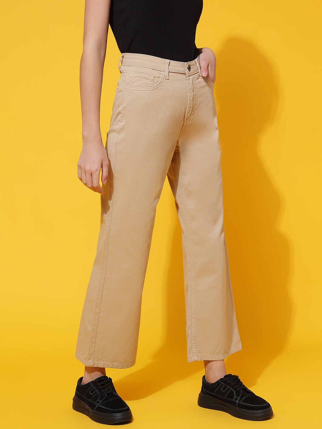 Beige Denim Flared Fit Jeans