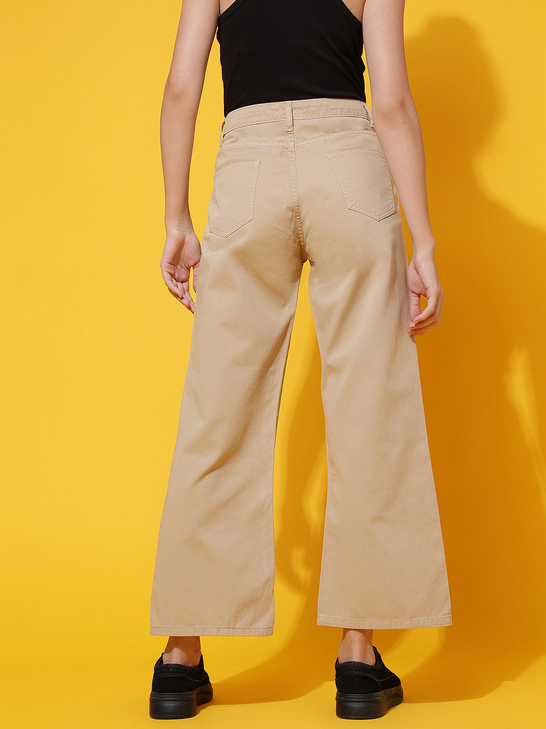 Beige Denim Flared Fit Jeans