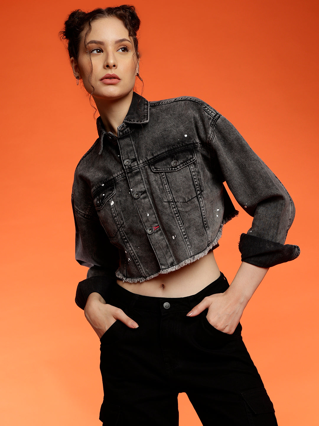 Belliskey Women's Black Denim Cropped Jacket