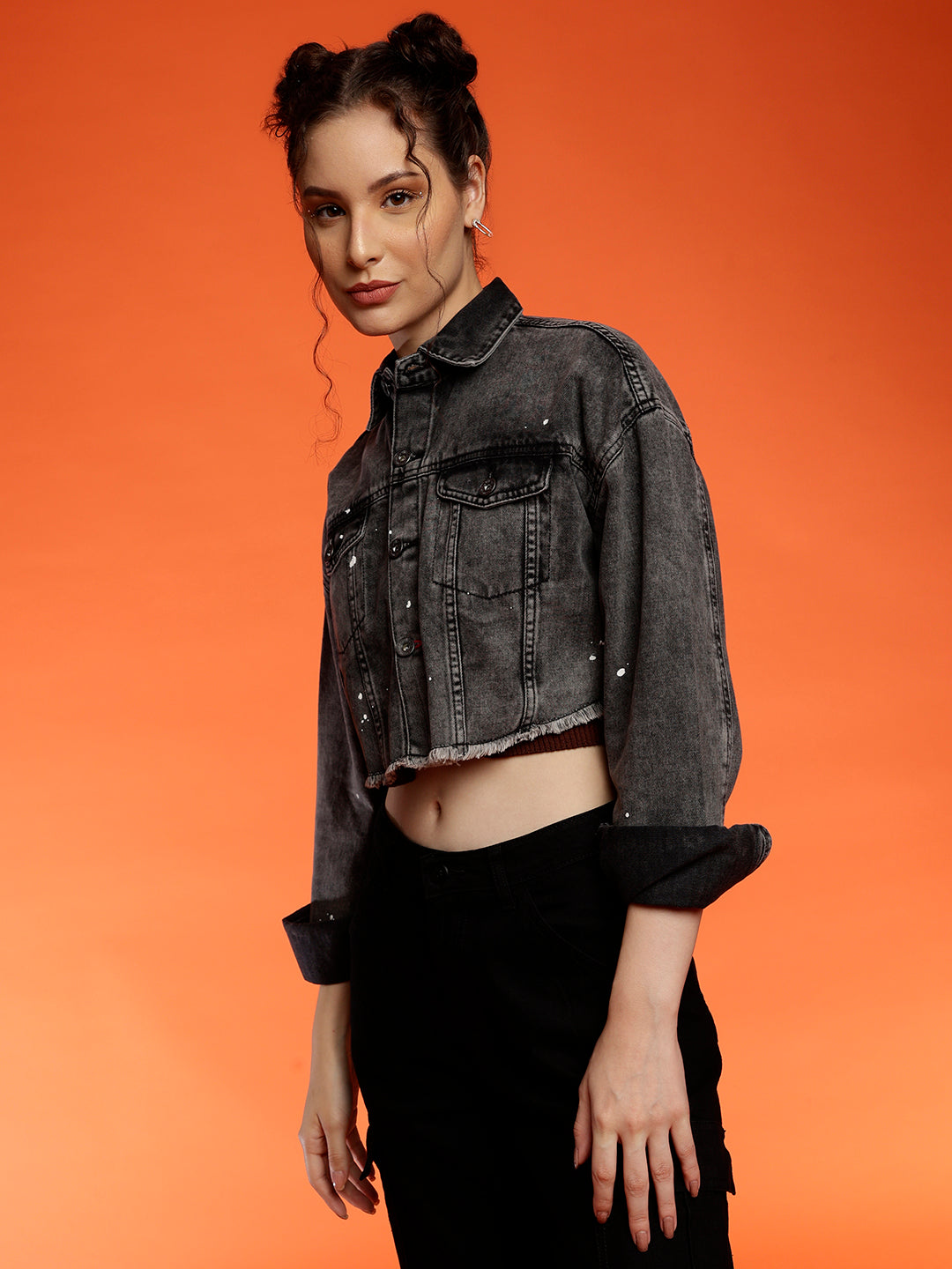 Belliskey Women's Black Denim Cropped Jacket