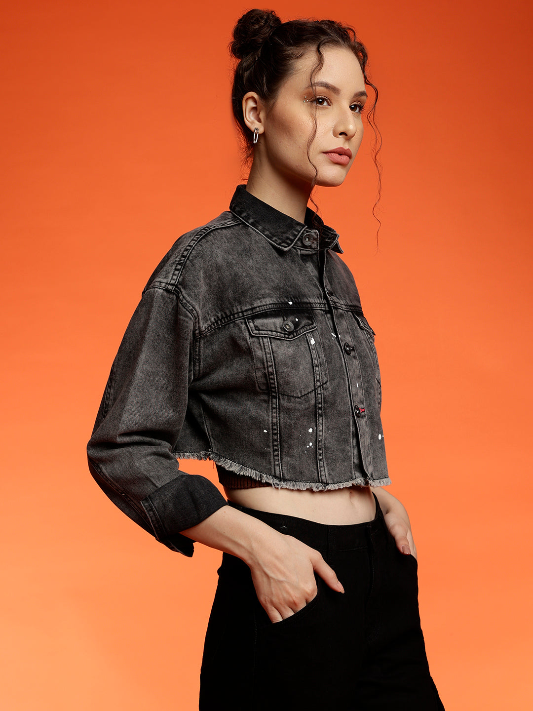 Belliskey Women's Black Denim Cropped Jacket