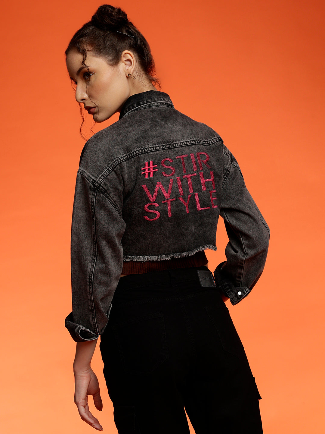 Black Denim Cropped Jacket