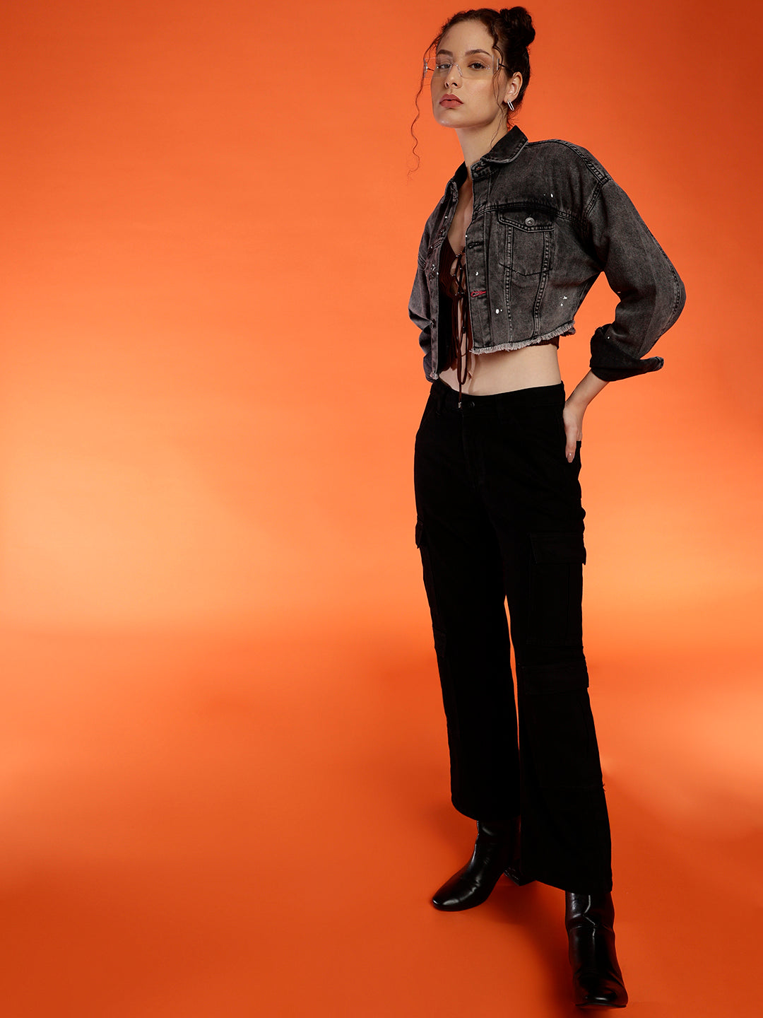 Black Denim Cropped Jacket