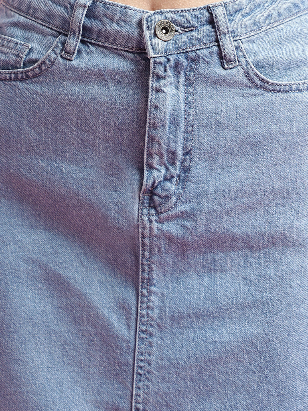 Mid Blue Side Slit Denim Skirt