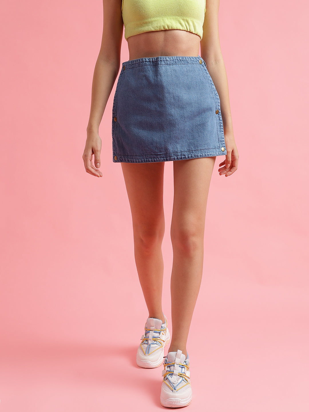 Mid Blue High Rise Denim Shorts