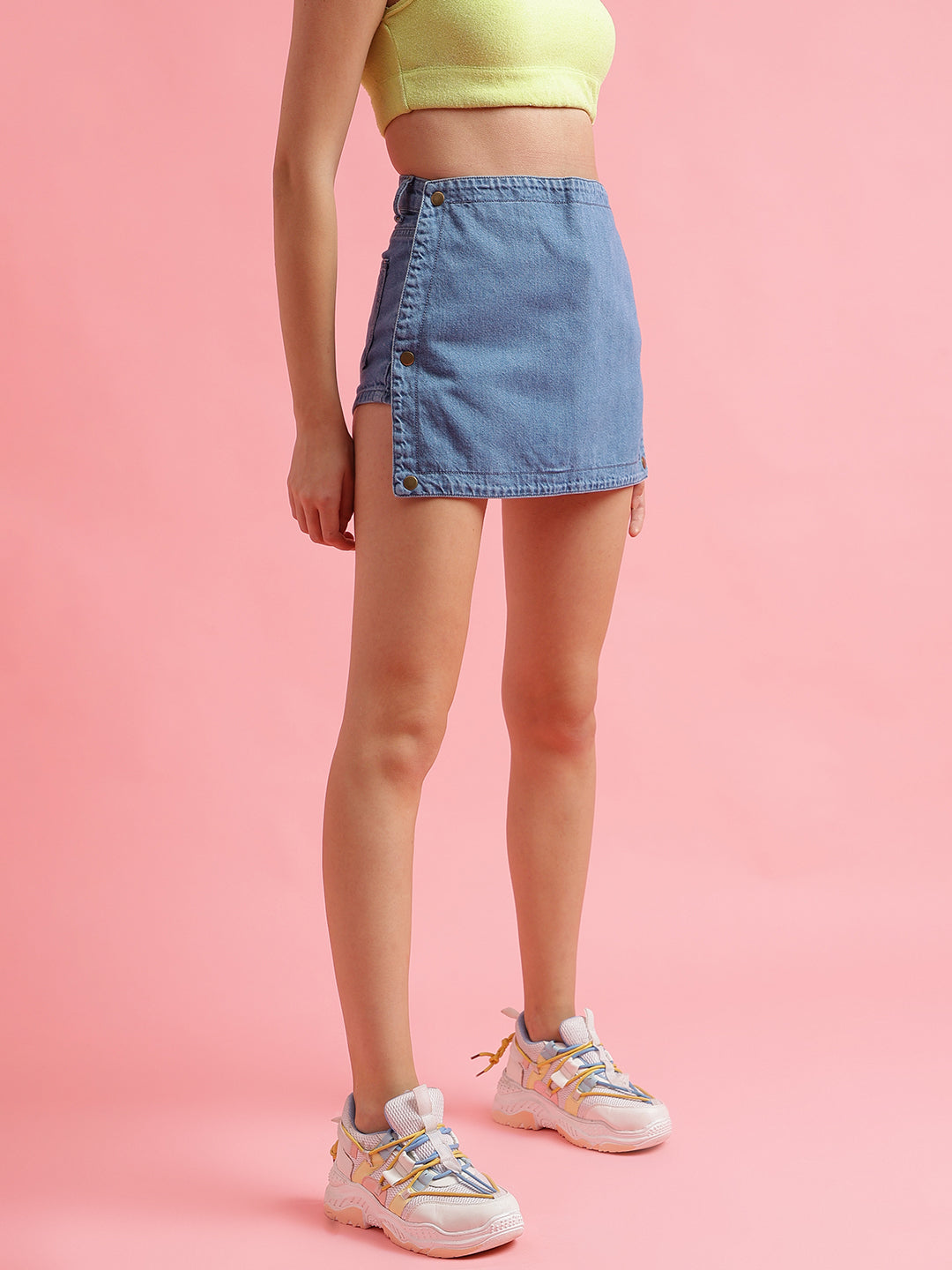 Mid Blue High Rise Denim Shorts