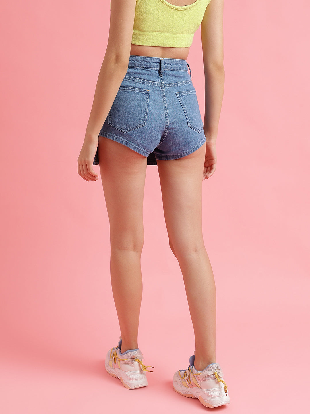 Mid Blue High Rise Denim Shorts