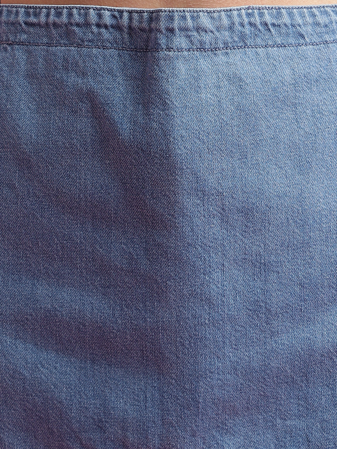 Mid Blue High Rise Denim Shorts