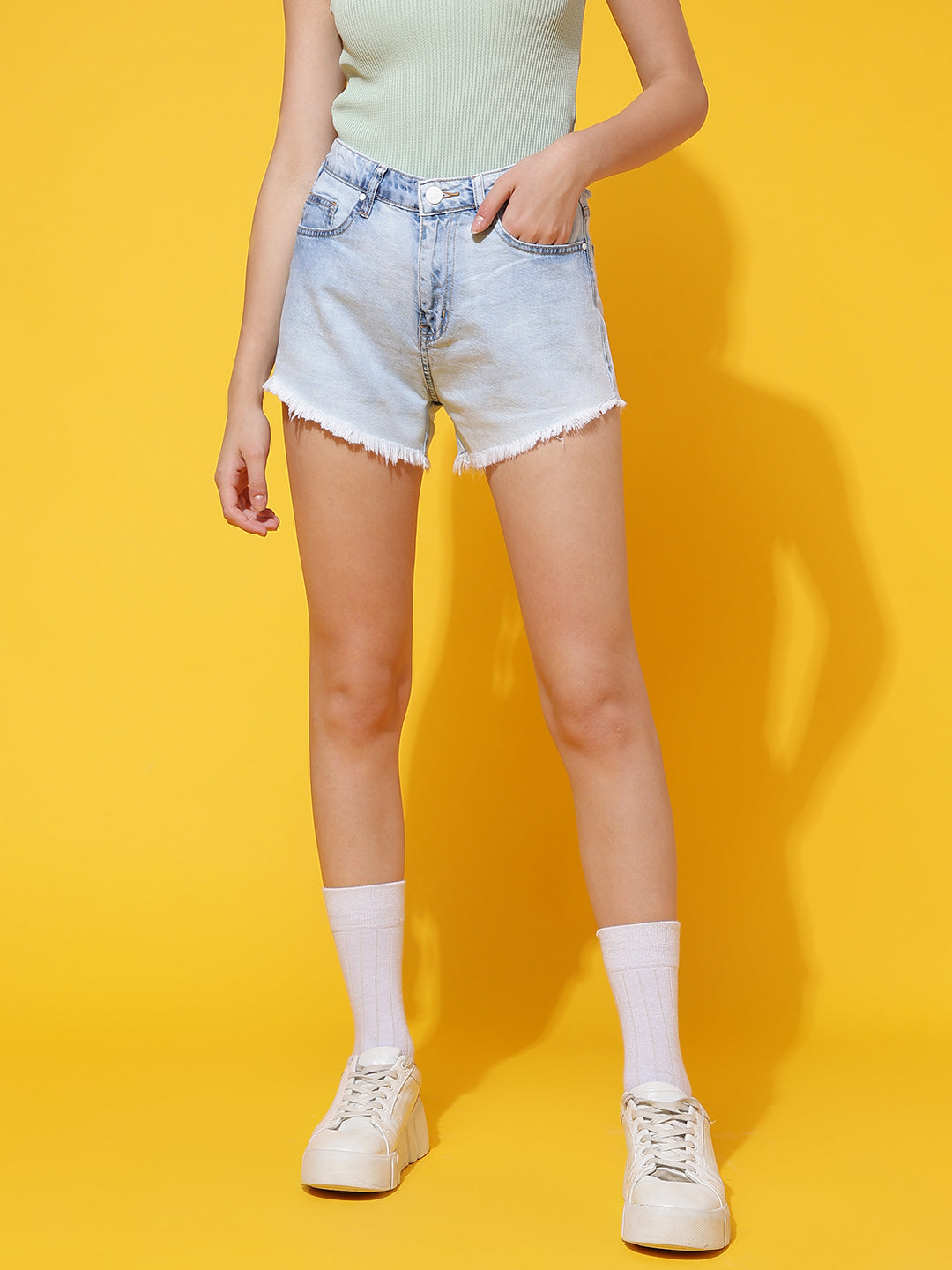 Light Blue High Rise Denim Shorts