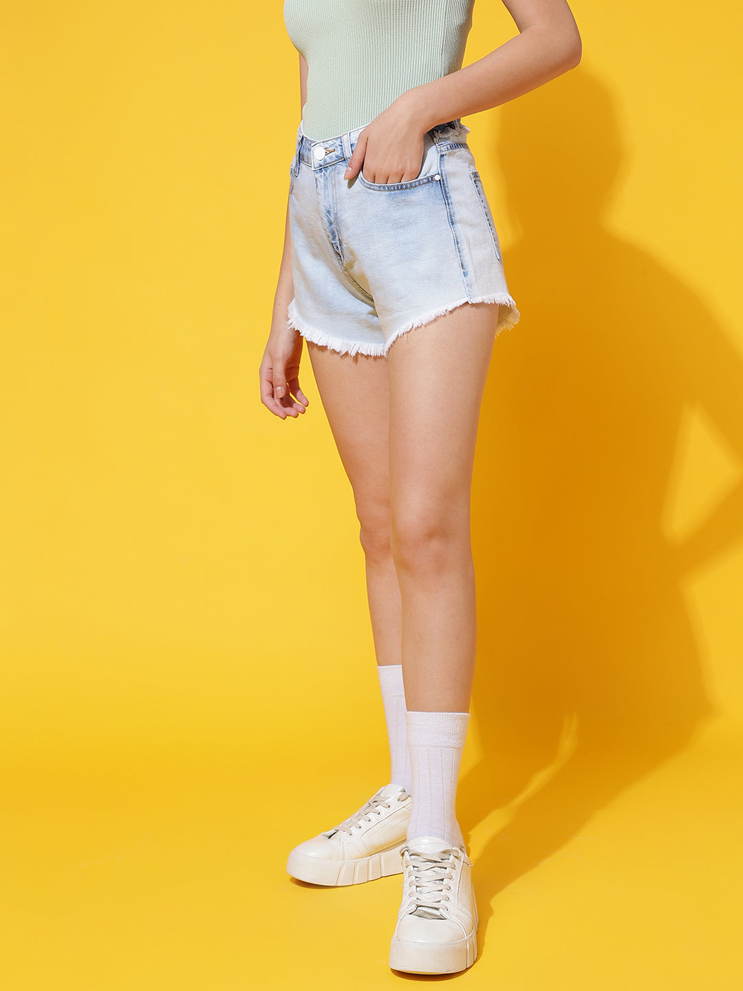 Light Blue High Rise Denim Shorts