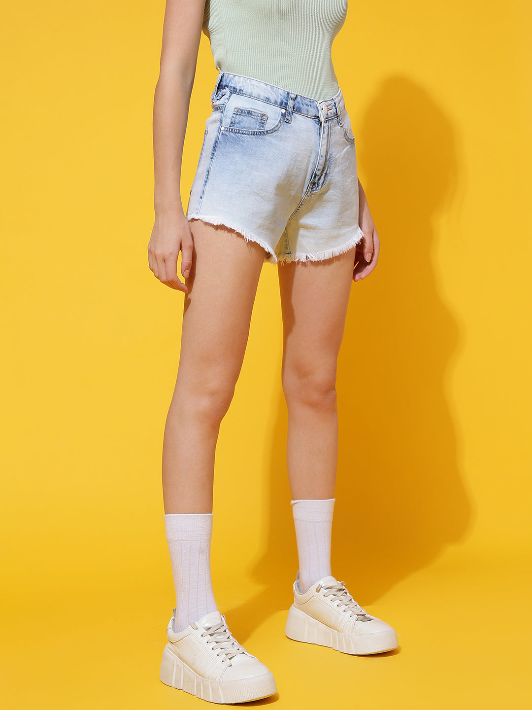 Light Blue High Rise Denim Shorts