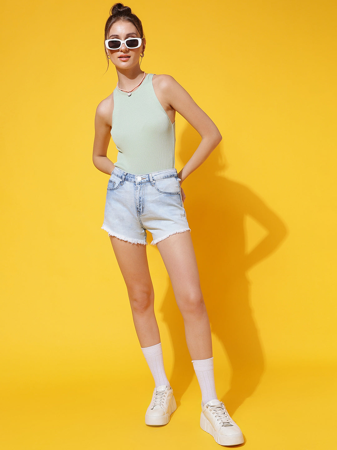 Light Blue High Rise Denim Shorts