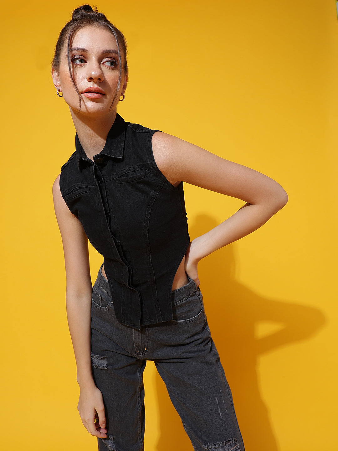 Black Collared Corset Top