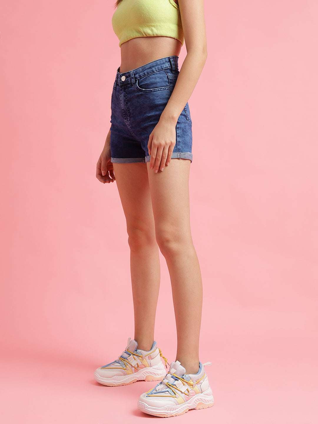 Dark Blue High Rise Denim Shorts