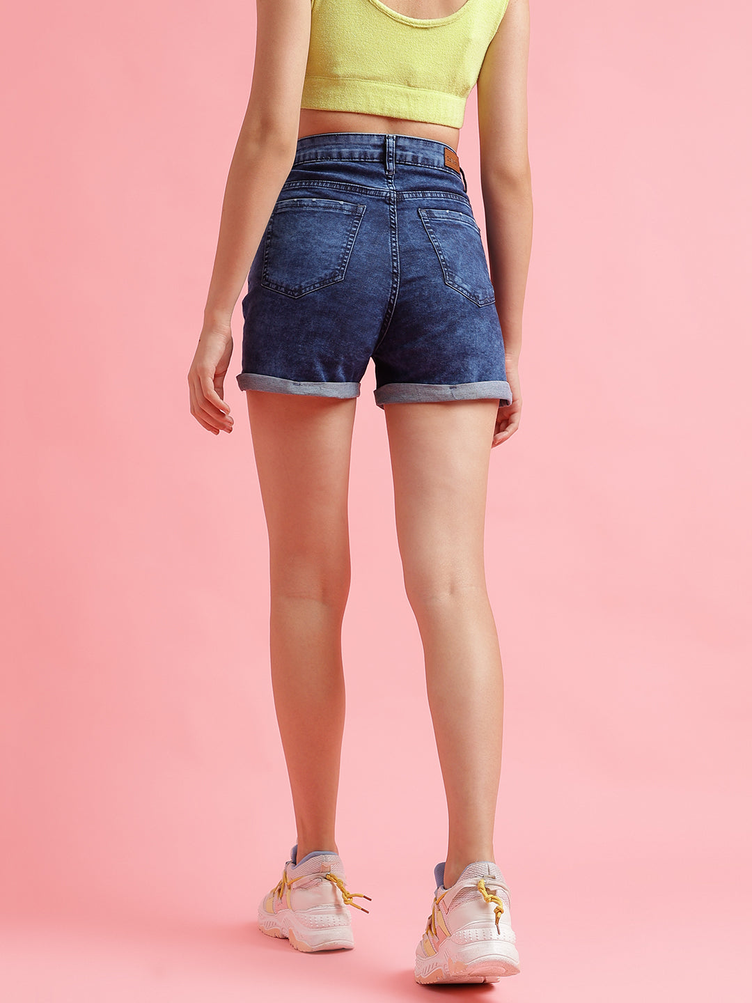 Dark Blue High Rise Denim Shorts