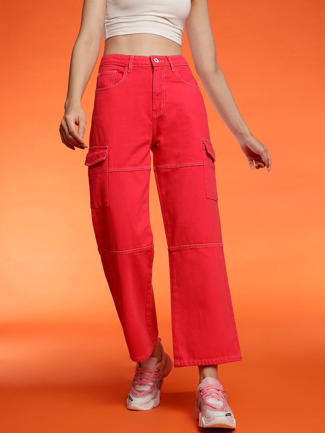 Women's Wide cargo fit Pink jeans