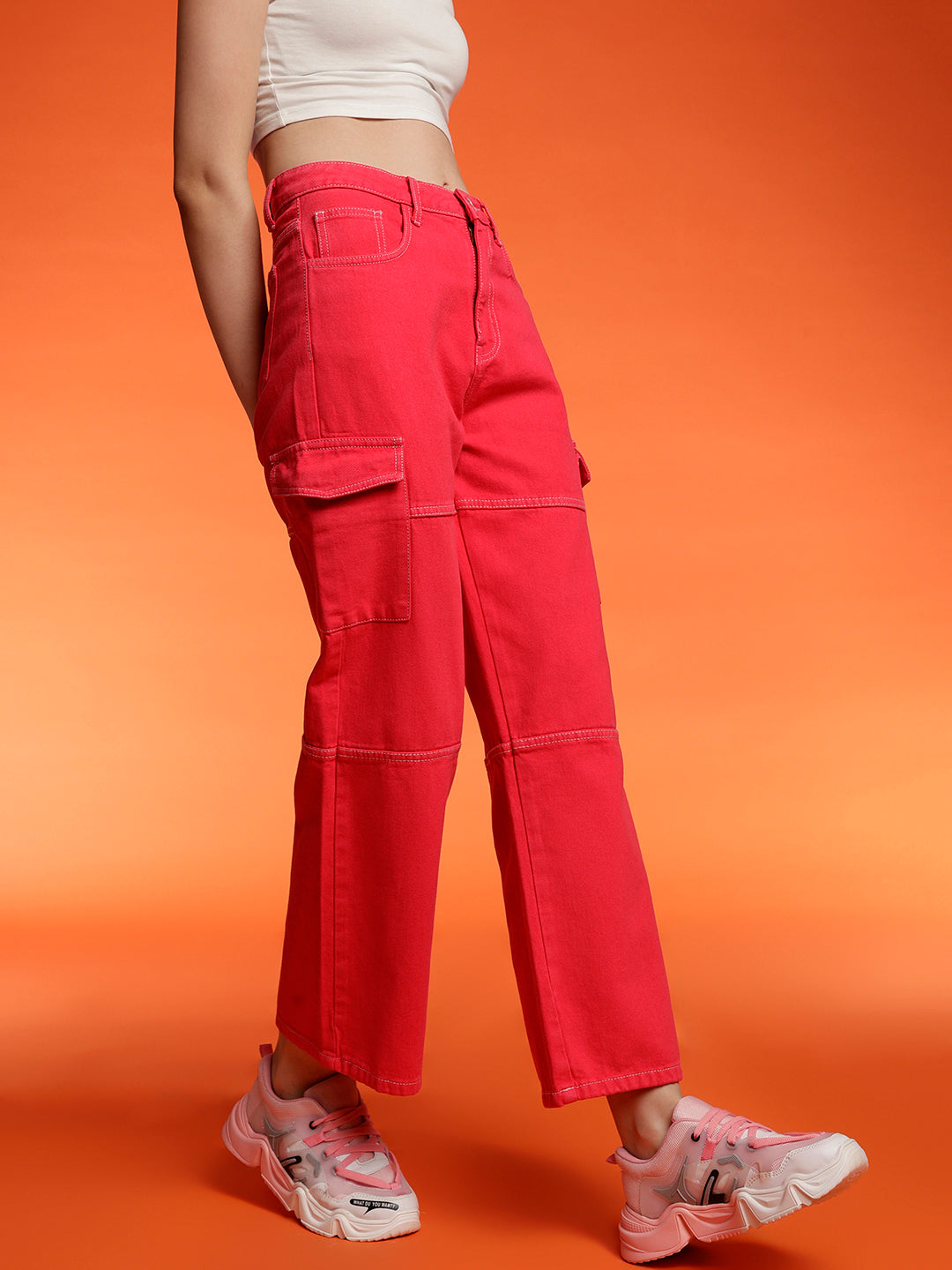 Women's Wide cargo fit Pink jeans