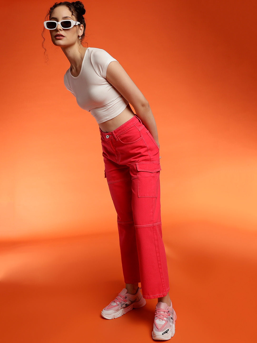 Pink Wide Cargo Fit Jeans