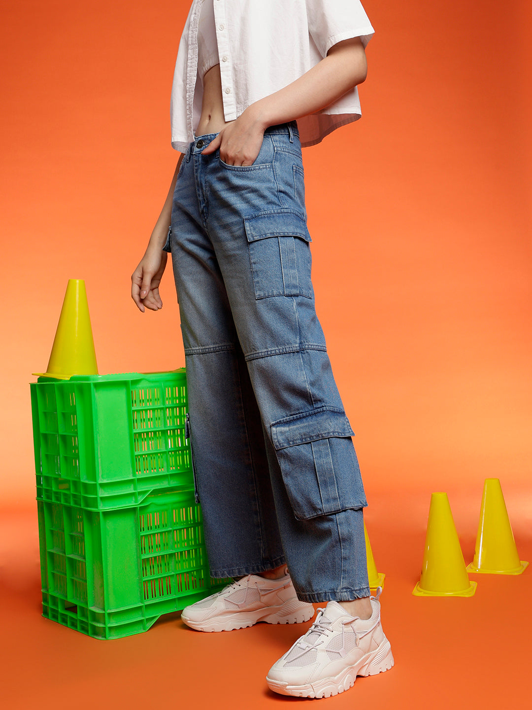 Blue Baggy Cargo Fit Denim Jeans