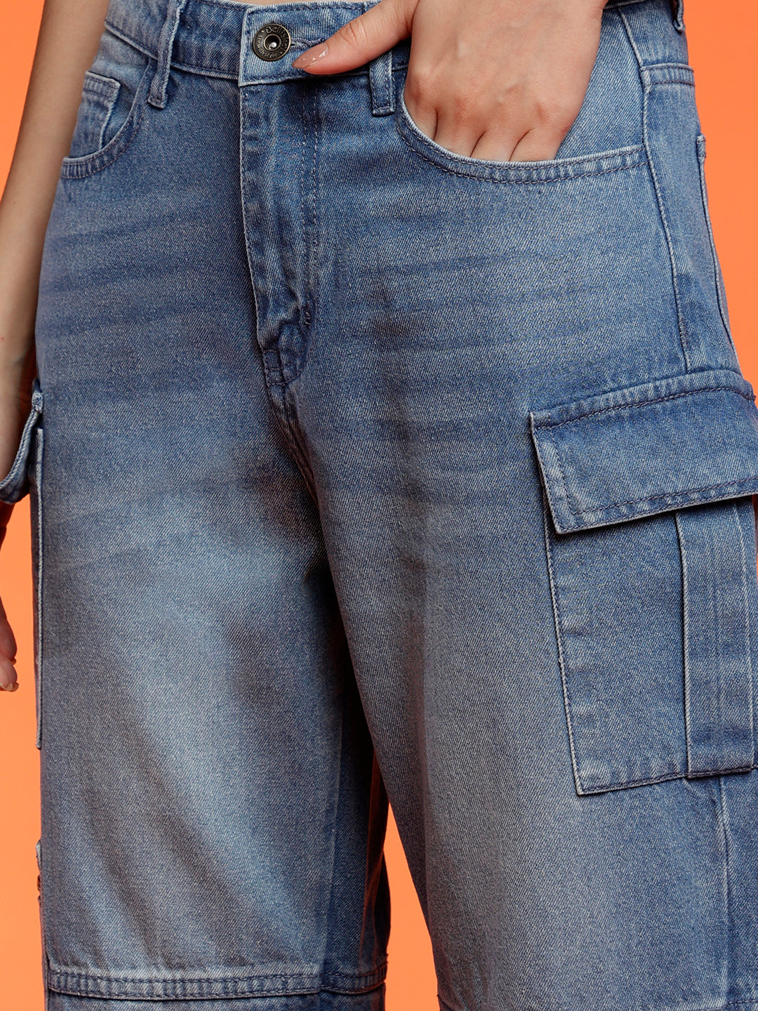 Blue Baggy Cargo Fit Denim Jeans