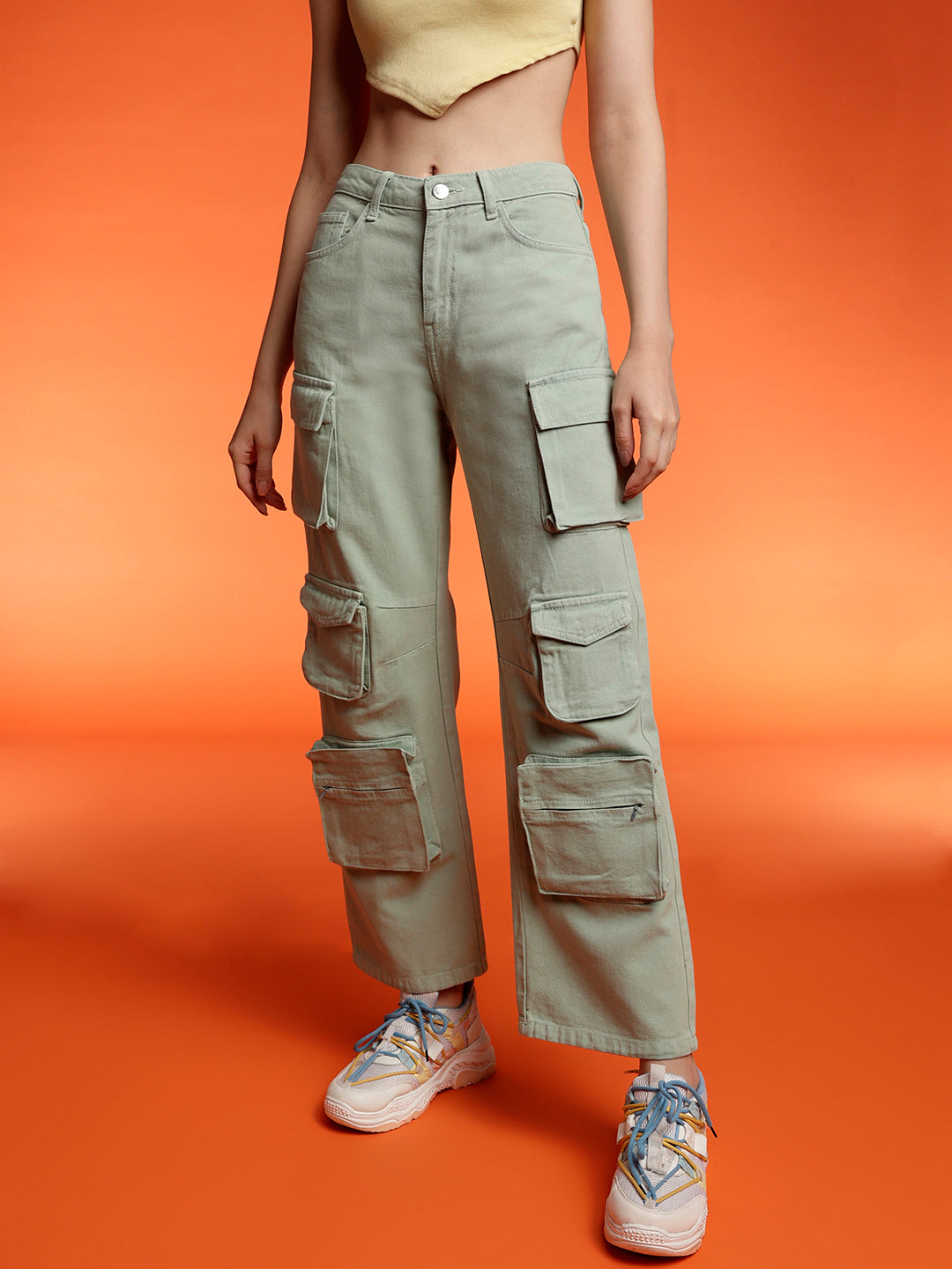Women's Baggy cargo fit Light Green jeans