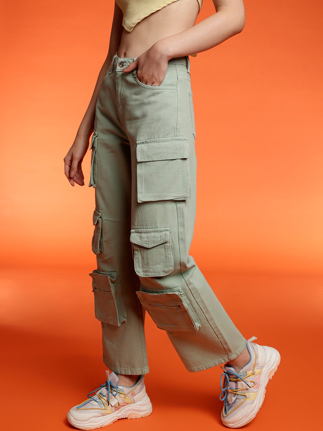 Women's Baggy cargo fit Light Green jeans